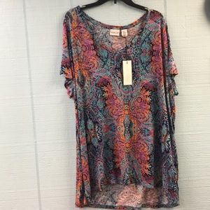 Rachel Zoe Women Plus Size 3X Top Tunic pink blue